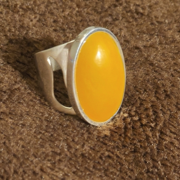 Vintage Jay King Yellow Cabochon Very Unique Sterling Silver 925 Ring  Jewelry - Picture 6 of 16